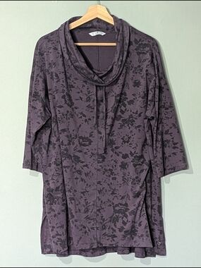 Penningtons Active Zone Purple Cowl‎ Neck Floral Tunic Witchy Gothic Lagenlook